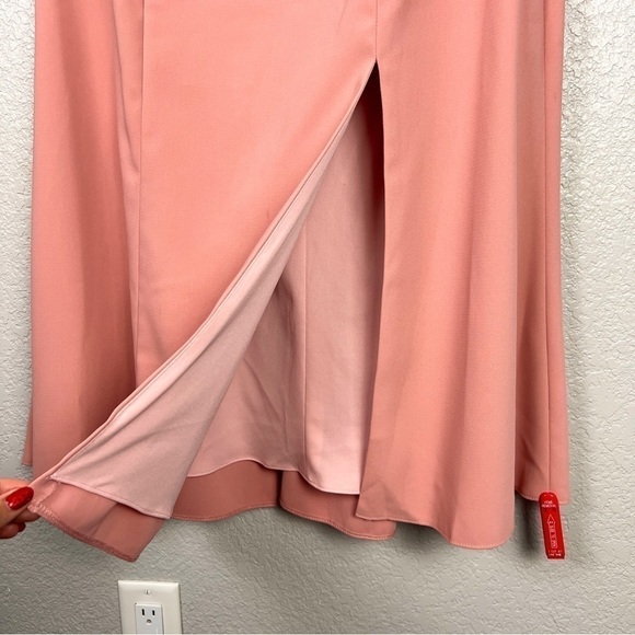 Dessy Collection NWOT Bustier Crepe Midi Dress, Desert Rose 16 - Bow Straps - Picture 4 of 12